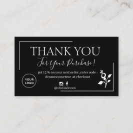 Cartão De Visita Obrigado de ordem de script preto moderno