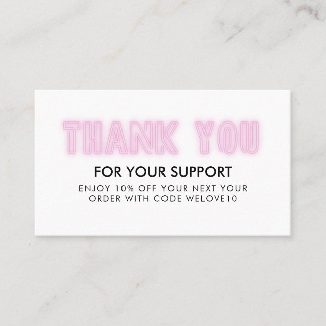 Cartão De Visita Obrigado Desconto de Néon Rosa (Frente)