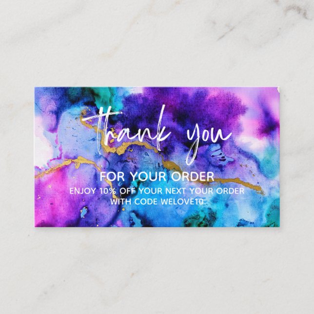 Cartão De Visita Obrigado Dourado Blue Purple Loyalty Card 2 (Frente)