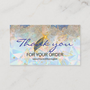 Cartão De Visita obrigado Elegante Floral Azul e Dourado