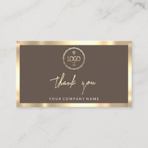 Cartão De Visita Obrigado Empresa Inserir Logotipo Dourado Castanho