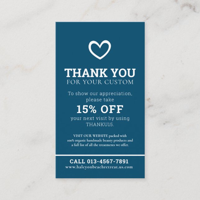 Cartão De Visita Obrigado Foto de saúde, promo, repetir azul (Frente)