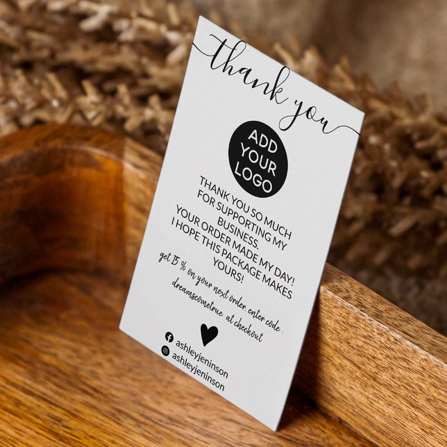 Cartão De Visita Obrigado mínimo moderado de ordem branca preto (Criador carregado)