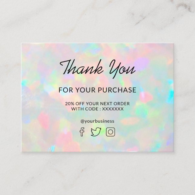 Cartão De Visita obrigado para sua foto opal de compra (Frente)