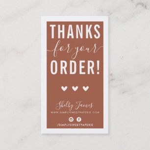 Cartão De Visita OBRIGADO PELA SUA ORDEM, insira o moderno marrom