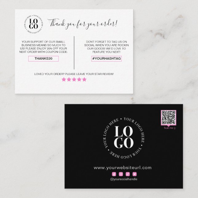 Cartão De Visita Obrigado Pelo Desconto Do Cliente Do Seu Pedido (Frente/Verso)