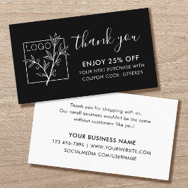 Cartão De Visita Obrigado por Comprar Logo Personalizado Preto