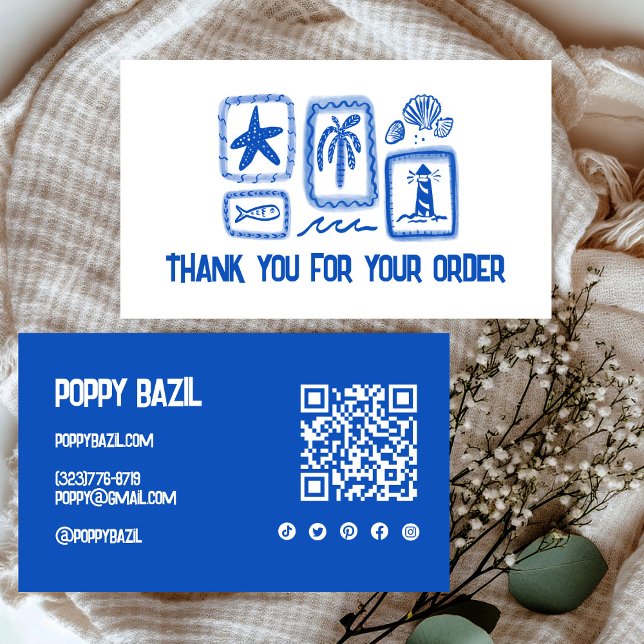 Cartão De Visita Obrigado por solicitar Icon social QR Code Beach (Thank You for Order Social Icon QR Code Beach Business Card
)