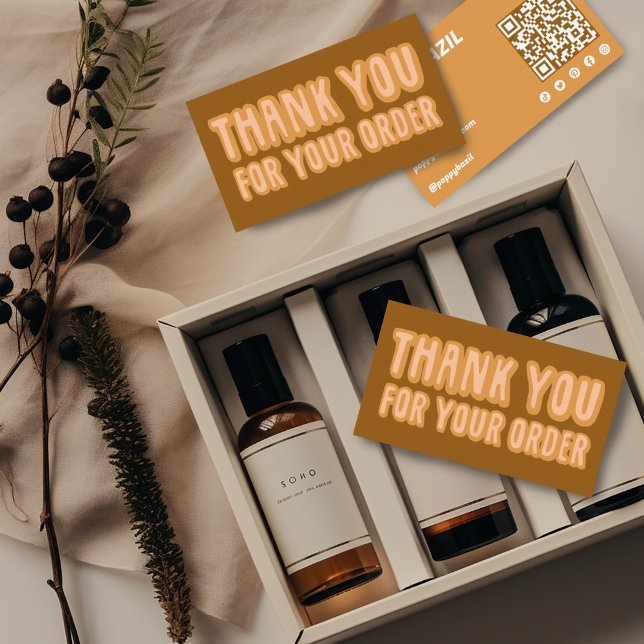 Cartão De Visita Obrigado por solicitar ícones sociais neutros do c (Hand lettered thank you notes business cards with custom QR code. )