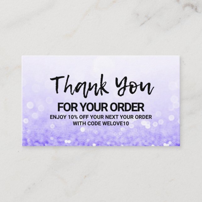 Cartão De Visita Obrigado Trendy Purple Glitter Instagram Desconto (Frente)