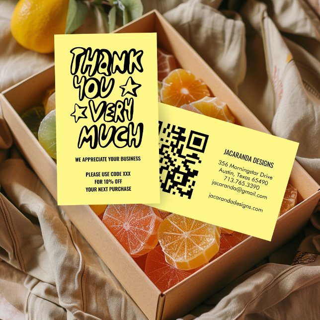 Cartão De Visita Obrigados para seu CÓDIGO DE DESCONTO de encomenda (Thanks for Your Order DISCOUNT CODE QR Code Thank You for your Business Card
)