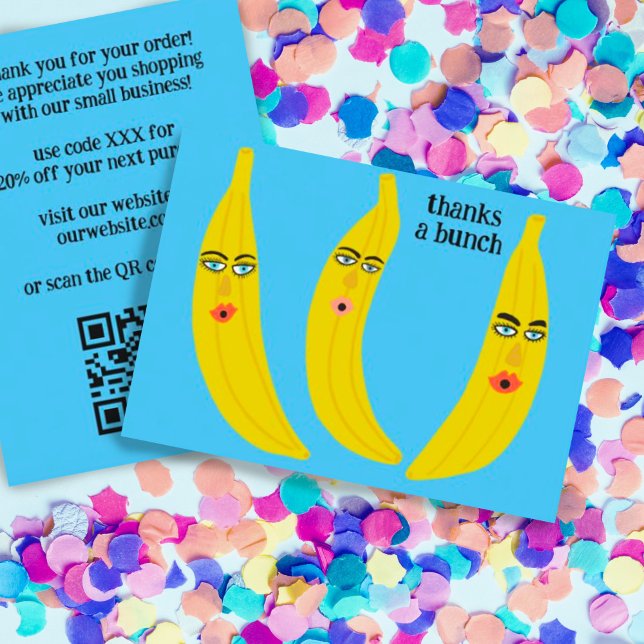 Cartão De Visita OBRIGADOS PEDIDO DE Bananas Engraçadas A BUNCH OBR (Custom thank you for your order cards with QR code. Add discount code and your own text funny banana)