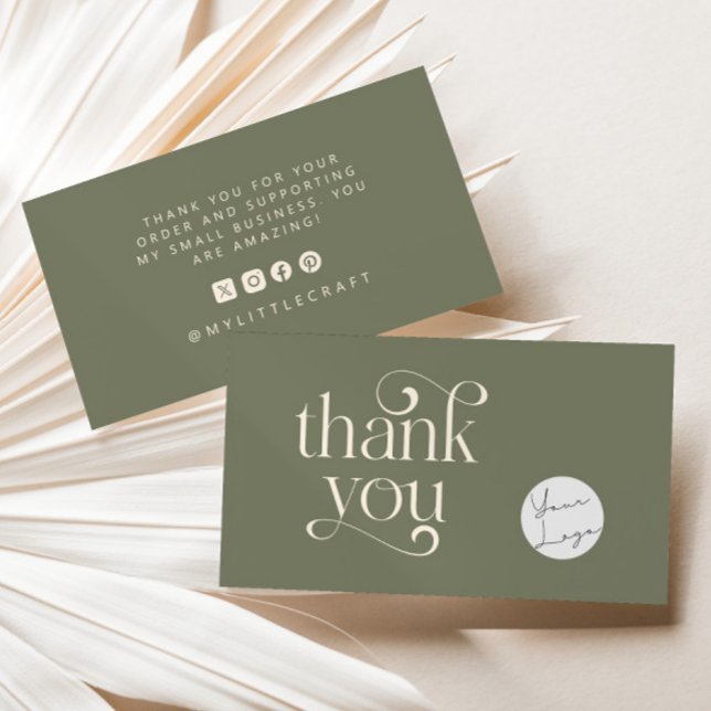 Cartão De Visita Obrigados Retro Para Comprar Verde Pequeno Sage (Criador carregado)