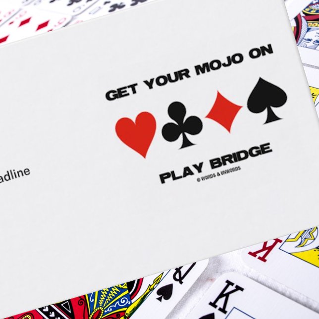 Cartão De Visita Obtenha a ponte do Mojo On Play (quatro conjuntos  (Business card featuring sound bridge advice for any bridge player or bridge teacher)