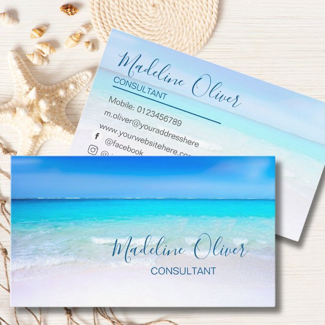 Cartão De Visita Ocean Beach Sea Social Media Viagem Aqua Blue (Criador carregado)