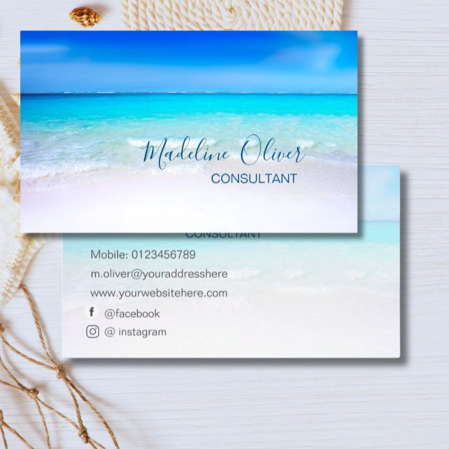 Cartão De Visita Ocean Beach Sea Social Media Viagem Aqua Blue (Criador carregado)