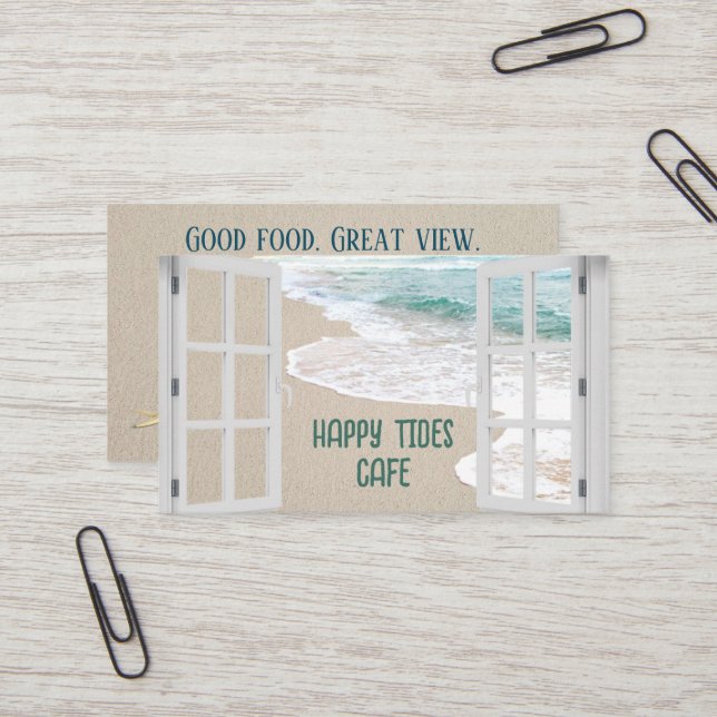 Cartão De Visita Ocean Beach Window With Surf Scene (Frente/Verso In Situ)