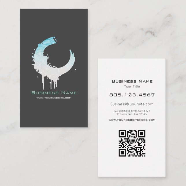 Cartão De Visita Ocean Water & White Sand Swirl • Custom Editable (Frente/Verso)
