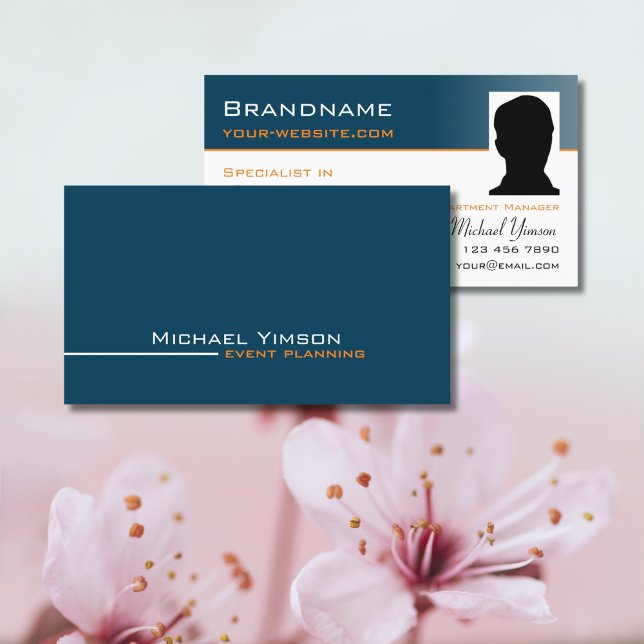 Cartão De Visita Oceano Azul e Branco Legal com Photo Professional (Criador carregado)