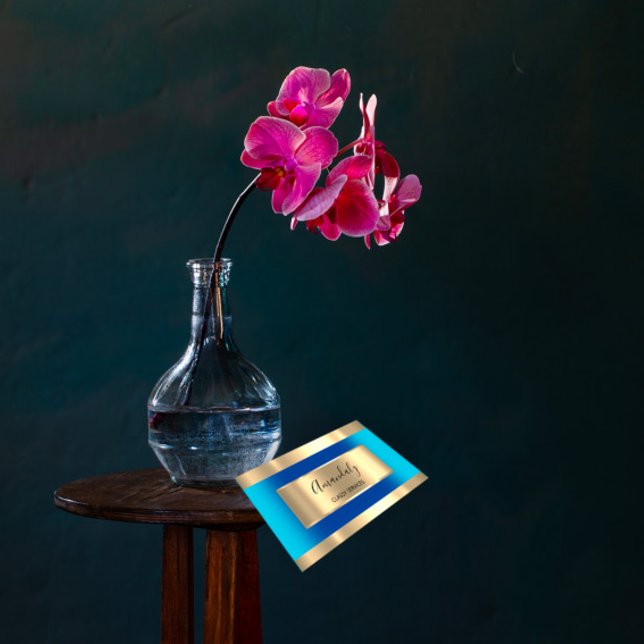 Cartão De Visita Oceano Azul Elegante com estrutura Dourada (Criador carregado)