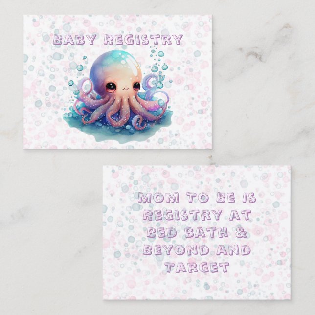 Cartão De Visita Octopus Watercolor Baby Registry (Frente/Verso)