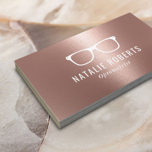 Cartão De Visita Óculos de Optometrista Elegante Dourado Rosa