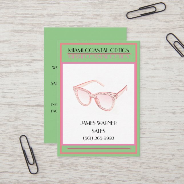 Cartão De Visita Óculos escuros do anos 80 verde Miami (Frente/Verso In Situ)