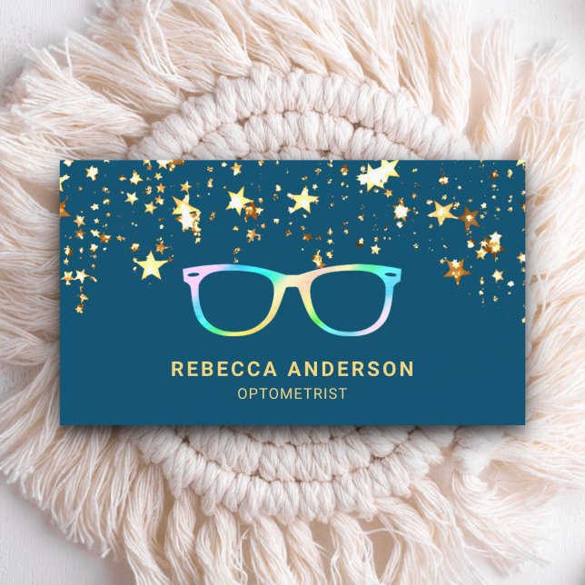 Cartão De Visita Óculos Oculares Azuis Confetti Dourado (Criador carregado)