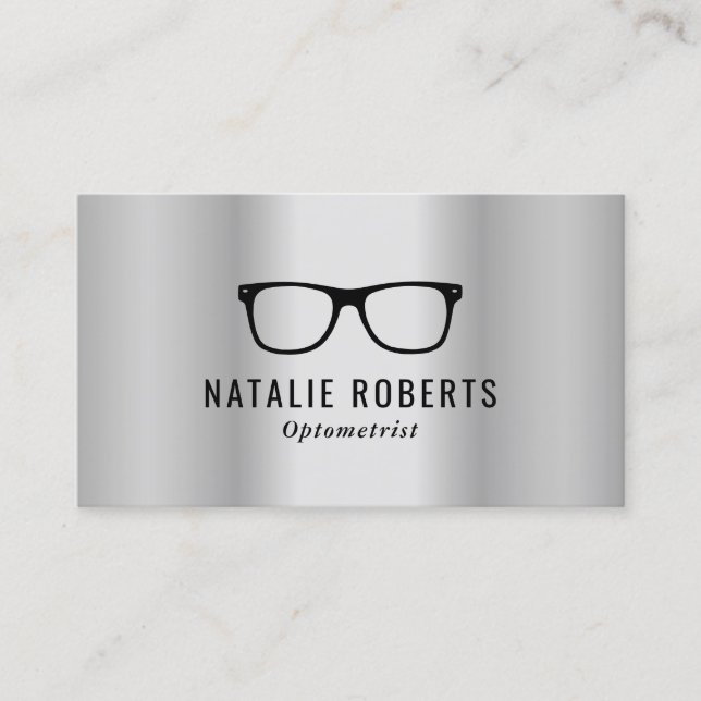 Cartão De Visita Óculos Oculares Optometristas Metálico Prateado Mo (Frente)