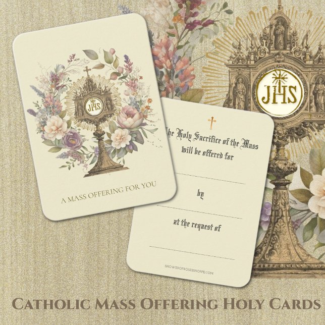 Cartão De Visita Oferta da Missa Católica  Ostensório Floral  (Traditional Catholic Mass Offering Holy Cards )