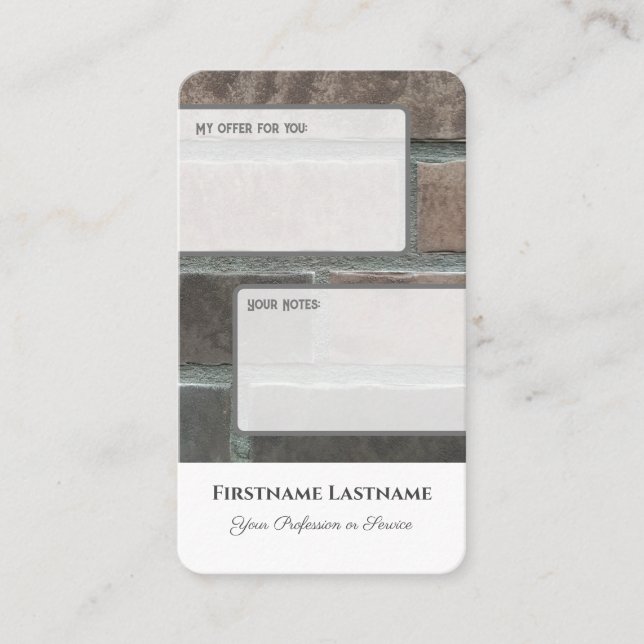 Cartão De Visita Oferta pessoal interativa tijolos para notas de cl (Frente)