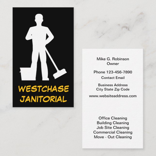 Cartão De Visita Office Janitorial Clearing Service Modern (Frente/Verso)