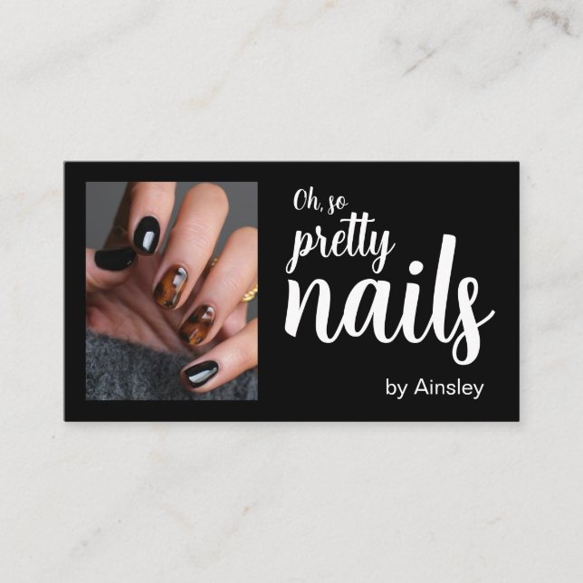 Cartão De Visita Oh So Pretty Nail Artist Script Photo (Frente)