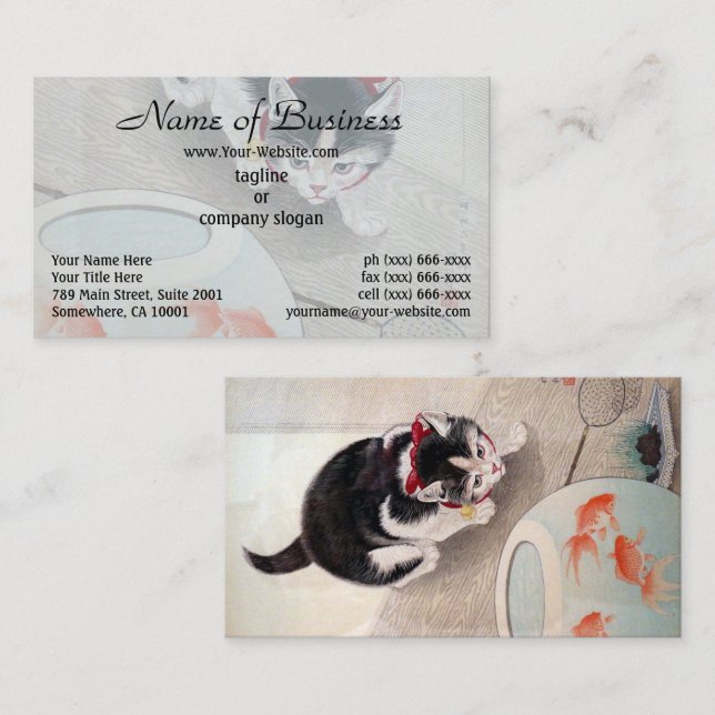 Cartão De Visita Ohara Koson Cat & Goldfish Bowl Pintura Japonesa (Frente/Verso)
