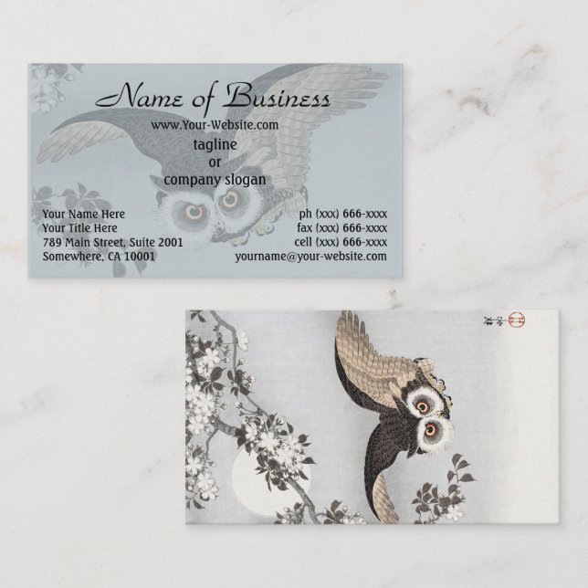 Cartão De Visita Ohara Koson Scop Cherry Blossoms & Moon (Frente/Verso)