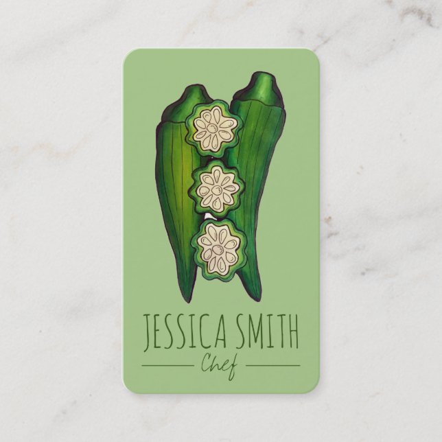 Cartão De Visita Okra Pods Veggie Vegetal Comida do Sul (Frente)