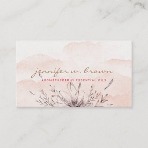 Cartão De Visita Óleos Essenciais Botânicos Aquarela Rosa Folhagem