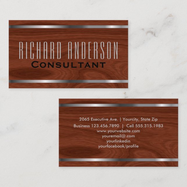 Cartão De Visita Olhar de madeira profissional elegante moderno do (Frente/Verso)