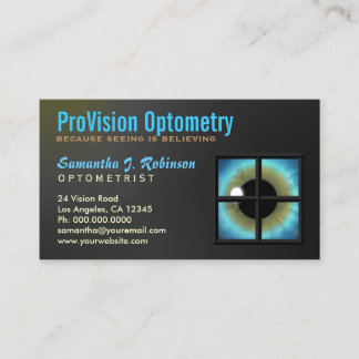 Cartão De Visita Olho Azul legal Através Da Janela Optometria Eyeca