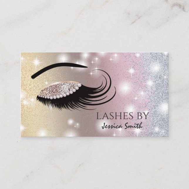 Cartão De Visita Olho de maquilhagem de diamante rosa de ouro impre (Frente)