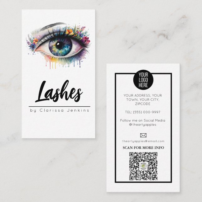 Cartão De Visita olho floral Lashes Eyelash Extensões maquiagem (Frente/Verso)