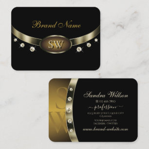 Cartão De Visita Olho pegando preto e Dourado com diamantes monogr