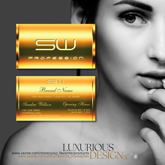 Cartão De Visita Olhos Apanhando Laranja Brilhante e Monograma (Criador carregado)