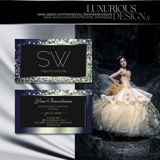 Cartão De Visita Olhos Capturando Ómbre de Prata Azul Monograma da  (Criador carregado)