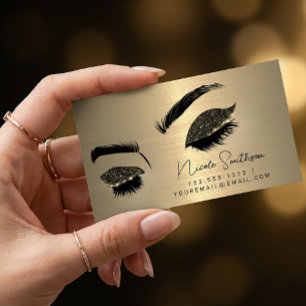 Cartão De Visita Olhos Cintilantes Metal Escovado Maquiador Dourado