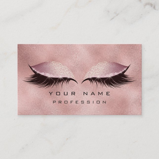 Cartão De Visita Olhos De Maquiagem Lashes Brilho Rosa Dourado (Frente)
