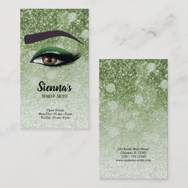 Cartão De Visita Olhos de vidro verde | maquiador (Frente/Verso)