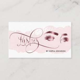 Cartão De Visita Olhos Lashes Maquiagem Rosa de sobrancelha Dourada