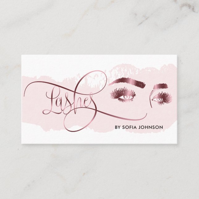 Cartão De Visita Olhos Lashes Maquiagem Rosa de sobrancelha Dourada (Frente)
