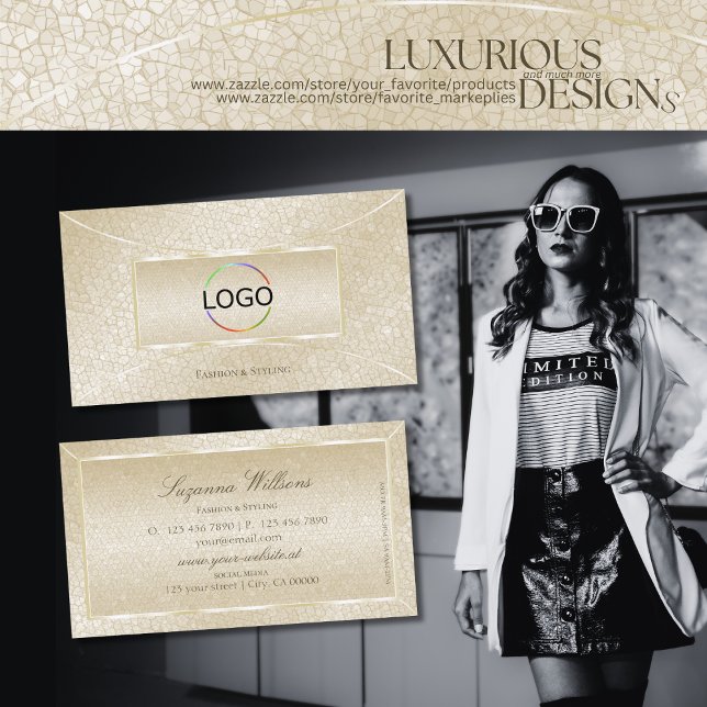 Cartão De Visita Olhos pegando Creme de Seda Padrão Cobra com Logot (Criador carregado)